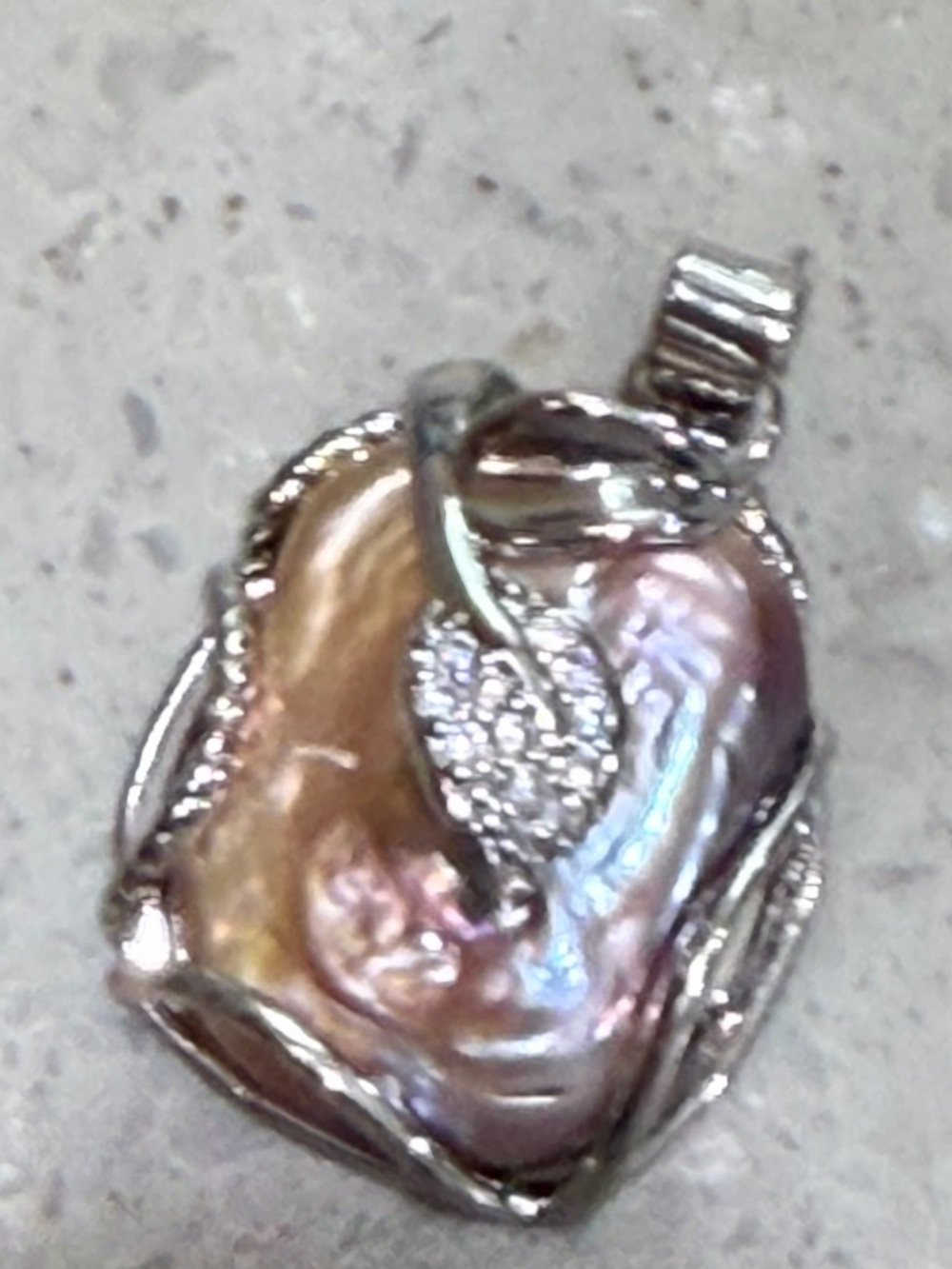 Iridescent Baroque Pearl Pendant Necklace - Sterling Silver Accents - Picture 2 of 3